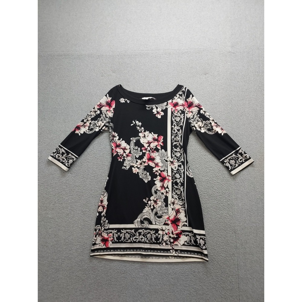 White House Black Market Women Dresses S Black Floral Sheath 3/4 Sleeve Casual